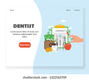 Dentist landing page template. Vector flat style design concept for website and mobile site development. Dental and oral health clinic services.