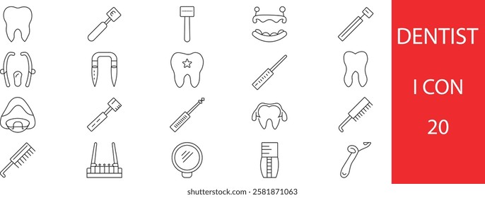 a dentist line icon set vector illustration , Dental Medicine - thin line vector icon set. Pixel perfect. The set contains icons: Dental Health, Dentist, Dental Braces, Dental Implant, Toothpaste, Den