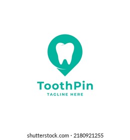 Dentist Location Logo. Tooth and Pin Location Logo Combination. Suitable for Dental Icon