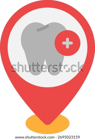 Dentist Location Pin Icon with Tooth and Plus Sign