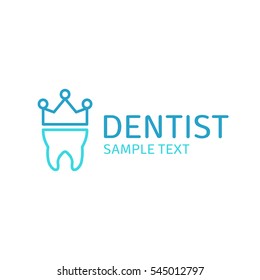 Dentist logo design. Dental clinic creative company vector emblem. Blue logotype with tooth and crown design template for clinics, teeth care or oral hygiene concept.