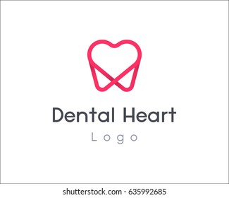 Dentist logo design template. Tooth creative symbol. Dental clinic vector sign heart mark icon.