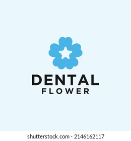 dentist logo with flower and dental silhouette vector illustration