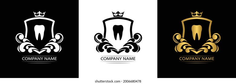 dentist  logo template luxury royal vector tooth company  decorative emblem with crown  