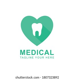 logotipo dentista con diseño dental en forma cardíaca. ilustración vectorial.