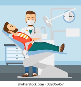 Dentist and man in dentist chair.