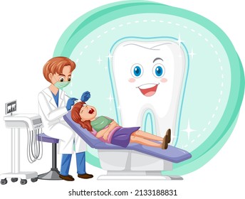 Dentist man examining patient teeth on white background illustration