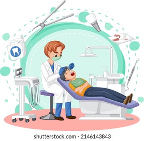 Dentist man examining patient teeth on white background illustration
