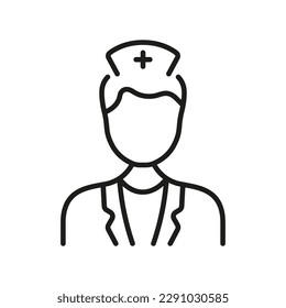 Dentist Man Line Icon. Dental Doctor Linear Pictogram. Physician Specialist, Orthodontist, Endodontist Outline Symbol. Dental Surgeon Sign. Editable Stroke. Isolated Vector Illustration.