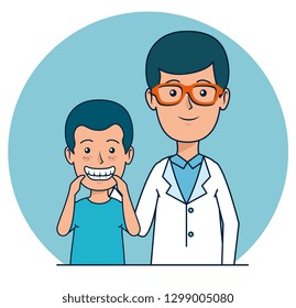 dentist man with patient boy to teeth care