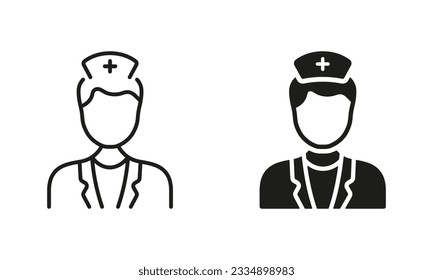 Dentist Man Silhouette and Line Icon Set. Physician Specialist, Orthodontist, Endodontist Black Pictogram Collection. Dental Doctor Symbol. Dental Surgeon Sign. Isolated Vector Illustration.