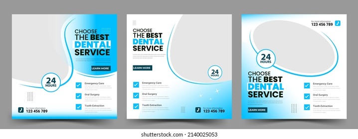 Dentist marketing social media post template square banners or healthcare medical service promotion flyer