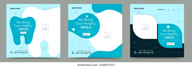 Dentist marketing social media post square banner or healthcare medical service promotion flyer