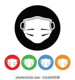 Dentist mask or doctor mask icon black circle vector symbol isolated on a white background with four color variations