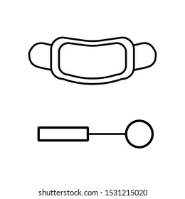 Dentist mask linear icon. Dentist mirror. Set icons