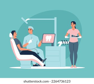 Dentist medical concept with dental service symbols flat vector illustration