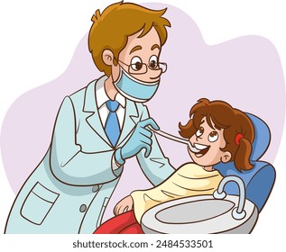 Dentist men holding instruments and examining patient man teeth looking inside mouth. Patient lying down in dental chair.