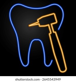 dentist neon sign, modern glowing banner design, colorful modern design trends on black background. Vector illustration.