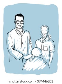 Dentist with nurse friendly smile.