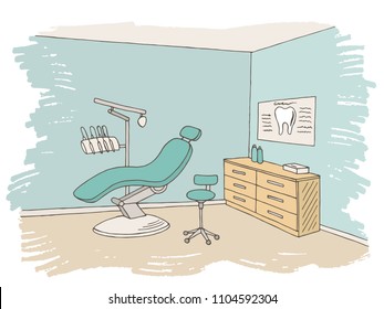 Dentist Office Clinic Graphic Color Sketch Interior Illustration Vector