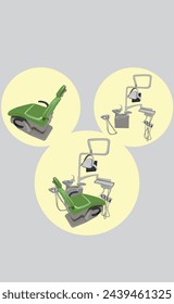 Dentist office equipment. Circle icons.