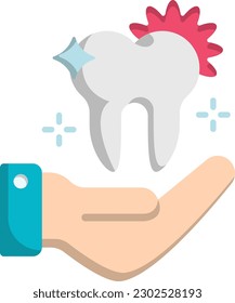 Oficinas de dentista Diseño de iconos de color vectorial, Símbolo de odontología, signo de sanidad, ilustración de material de instrumentos dentales, ilustración de material, concepto Hand with Sparkling Teeth