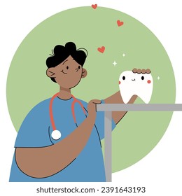 Dentista en la oficina con un diente