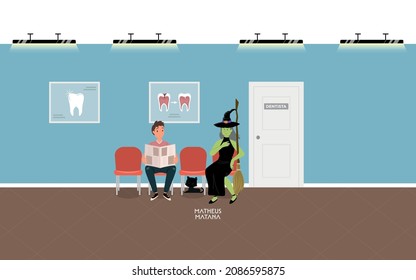 Dentist office with Witch and cat