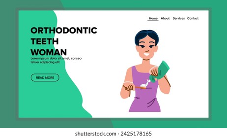 dentist orthodontic teeth woman vector. tooth beauty, happy health, face dentistry dentist orthodontic teeth woman web flat cartoon illustration