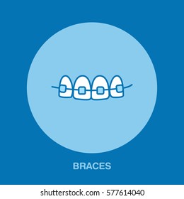 Dentist, orthodontics line icon of braces, teeth alignment. Dental care equipment sign, medical elements. Health care thin linear symbol for dentistry clinic