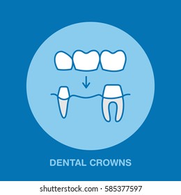 Dentist, orthodontics line icon. Dental crown, tooth treatment sign, medical elements. Health care thin linear symbol for dentistry clinic.