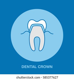 Dentist, orthodontics line icon. Dental crown, tooth treatment sign, medical elements. Health care thin linear symbol for dentistry clinic.