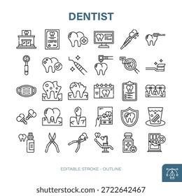 Conjunto de iconos de Vector de contorno de dentista