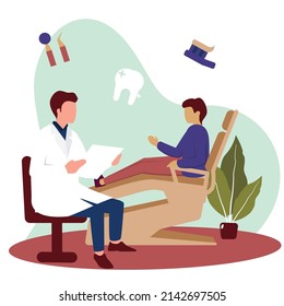 Dentist Patient Consultation Tooth Doctor Dental Health Care Flat Illustration