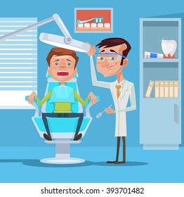 Dentist and patient. Vector flat illustration