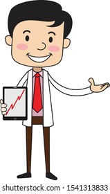 Dentist - Presenting Profit Growing Graph on Tablet