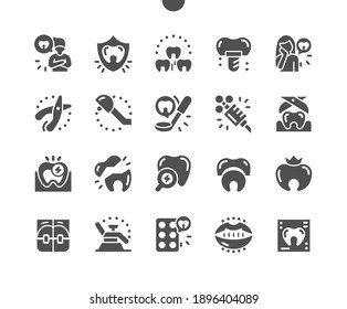 Dentist. Protection teeth. Medical. Good teeth. Removal tooth. Pain reliever syringe. Dental, doctor, clinic, care, medicine and healthcare. Vector Solid Icons. Simple Pictogram
