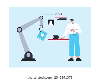 Dentista puxando o dente solto do paciente que precisa ser puxado, ilustração vetorial.