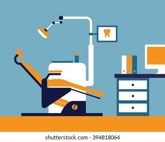 Dentist room with computer and files on the desk. 