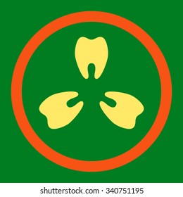 Dentist Service vector icon. Style is bicolor flat rounded symbol, orange and yellow colors, rounded angles, green background.
