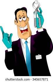 Dentist shows a tooth pulled, vector and illustration