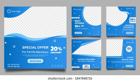 Dentist Social Media Post Templates. Medical Promotion Square Web Banner. Special Offer Banner. Sale And Discount Backgrounds. Vector Illustration.