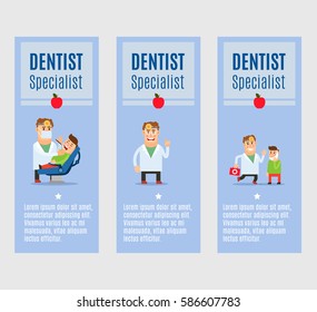 Dentist specialist vector flyers design with happy doctor character