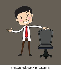 Dentist - Standing with Chair and Gesturing with Hand