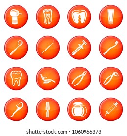 Dentist stomatologist icons set vector red circle isolated on white background 