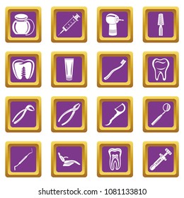 Dentist stomatologist icons set vector purple square isolated on white background 