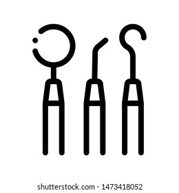 Dentist Stomatology Equipment Tool Vector Icon Sign Thin Line. Angled And Bayonet Probe Tool Device Linear Pictogram. Chairside Assistance Dental Health Service Monochrome Contour Illustration
