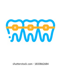 Dentist Stomatology Teeth Braces Vector Sign Icon Thin Line. Teeth Braces Bracket, Orthodontic Appliance Linear Pictogram. Chairside Assistance Dental Health Service Contour Illustration