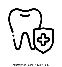 Dentist Stomatology Tooth Protection Vector Icon Sign Thin Line. Adamantine Substance Of Tooth Enamel Linear Pictogram. Chairside Assistance Dental Health Service Monochrome Contour Illustration