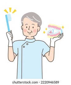 Dentist teaching toothbrushing vector illustration